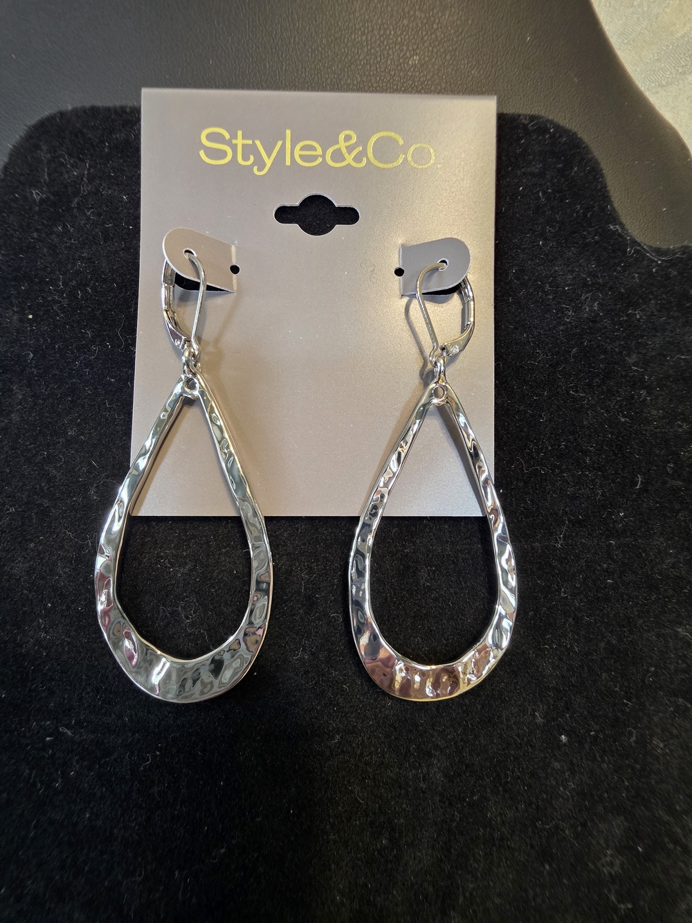 #303 Style & Co. Silver Hammered Teardrop Dangle Earrings